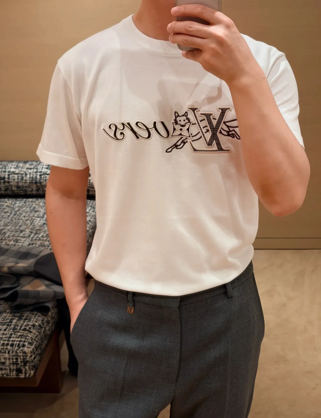 Louis Vuitton/Louis Vuitton fox letter embroidered knitted short sleeves